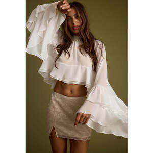 12th Tribe Lola White Chiffon Ruffle Top Size MM